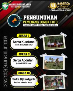 Kodim 0111/Bireuen Raih Juara II Lomba Foto Babinsa Award Katagori Militer yang Diselenggarakan Kodam IM