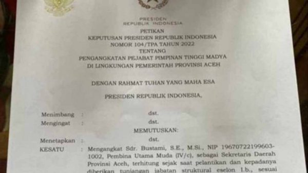 Taqwallah Lengser, Bustami Ditunjuk Sebagai Sekda Aceh