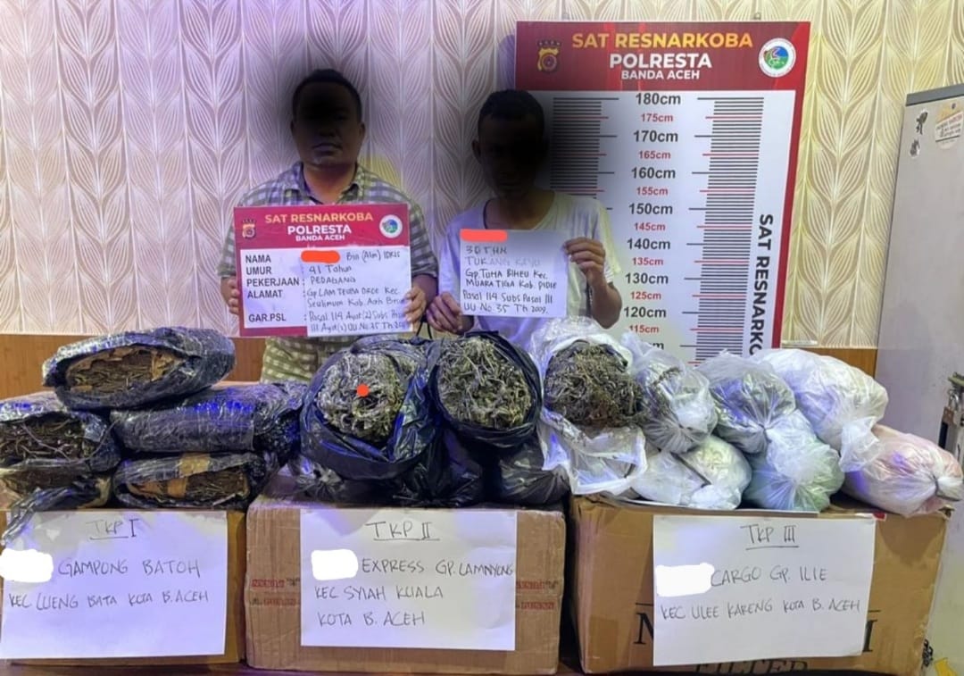 Polresta Banda Aceh Tangkap 2 Pengedar Narkoba 24 kg Ganja