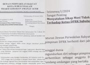Ini Alasan Dewan Sampaikan Mosi Tidak Percaya kepada Ketua DPR Subulussalam