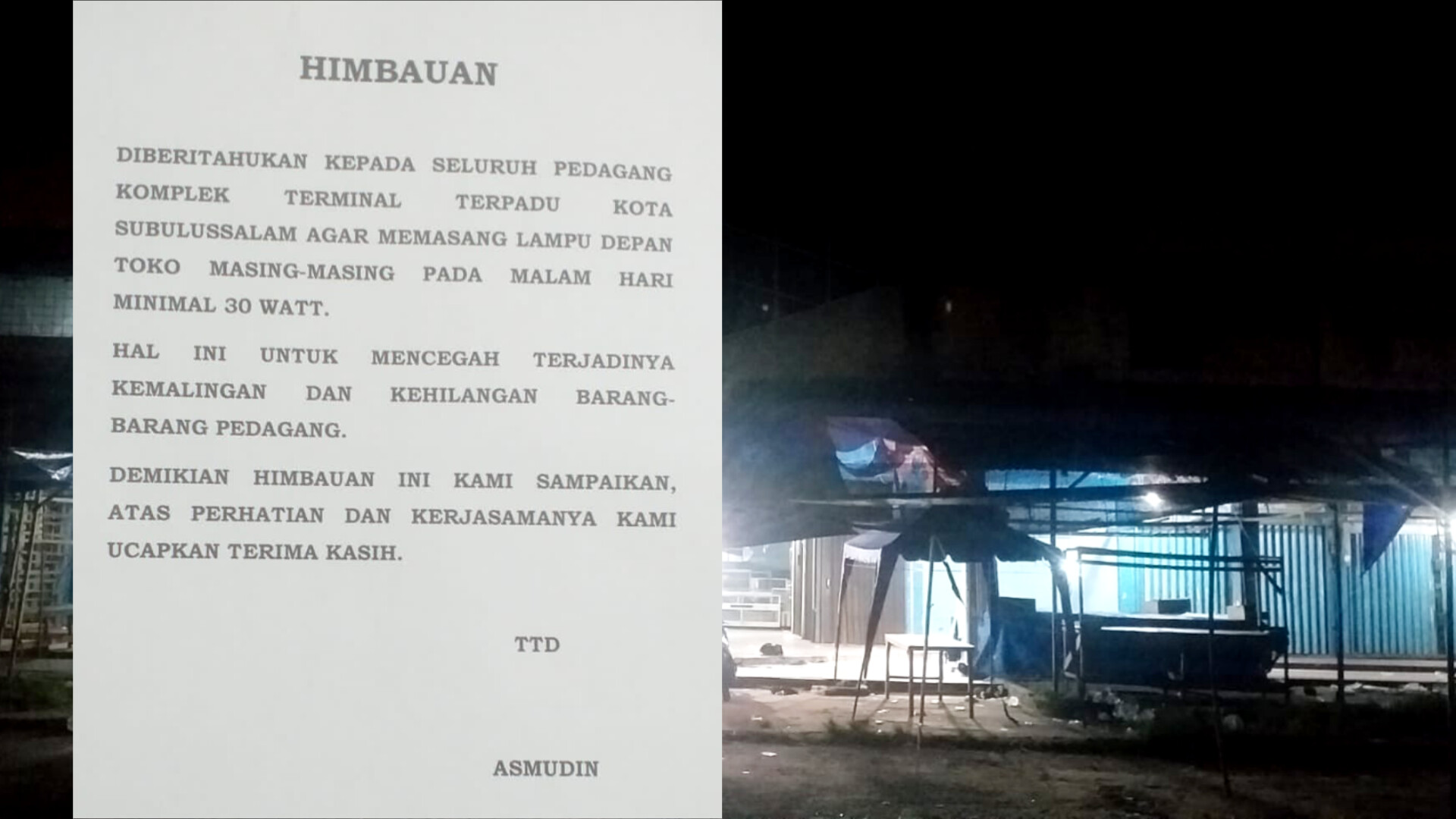 Cegah Kemalingan, Keamanan Pasang Himbauan di Komplek Terminal Subulussalam