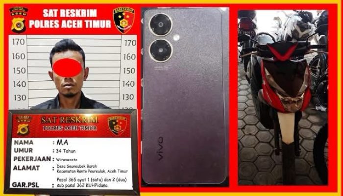 Pelaku Pencurian Sepeda Motor di Aceh Timur Dibekuk Polisi